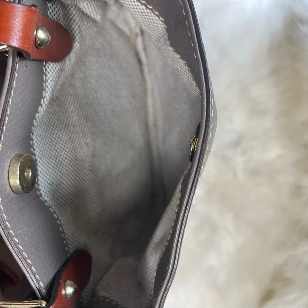 Dooney & Bourke Brenna Gray pebble Leather satchel tanTrim & Strap bonus pouch.